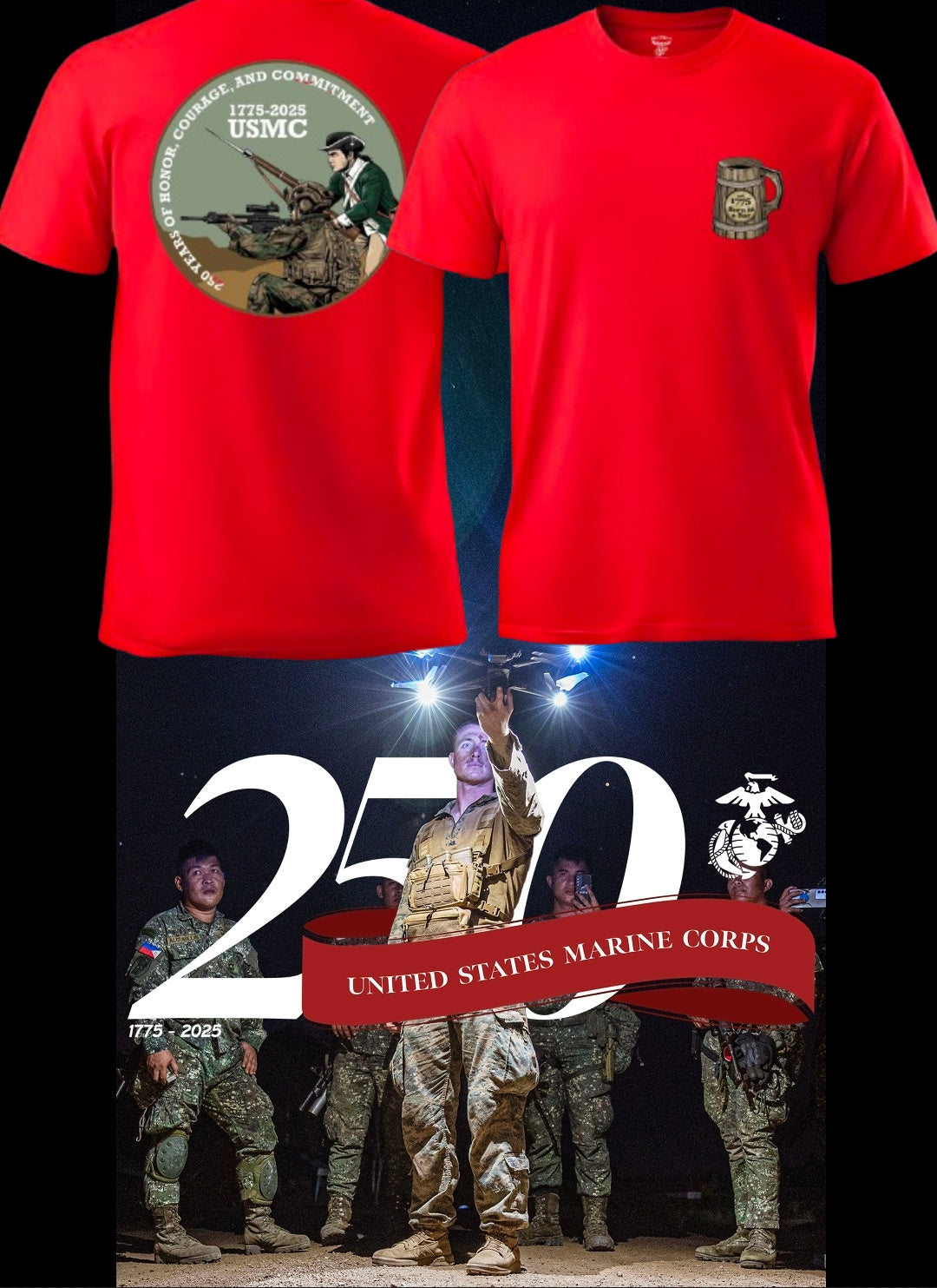 The 250th USMC Birthday T-Shirt by LZH Hockey