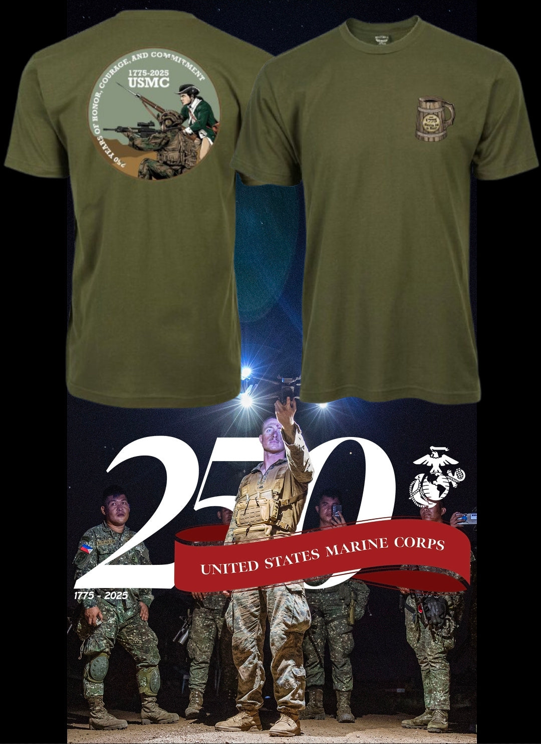 The 250th USMC Birthday T-Shirt by LZH Hockey