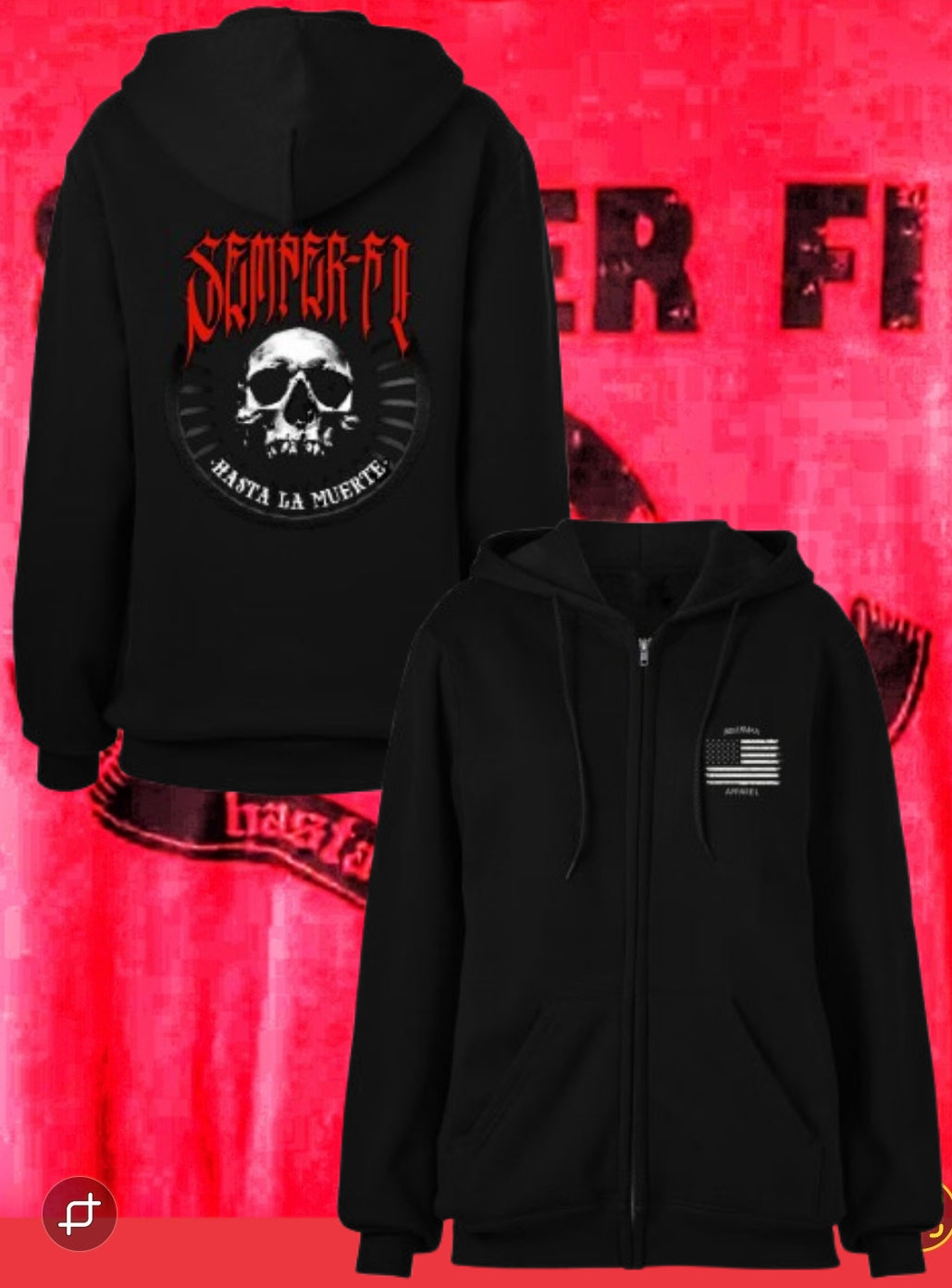 Semper Fi Hasta La Muerte 2.0 Premium Hoodie/Zip-Up Hoodie by La Linea MEXUSMAR Pre-Sale